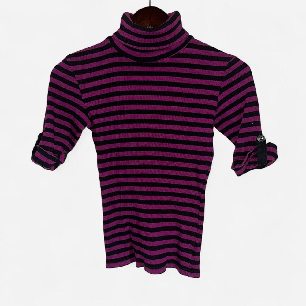 Derek Heart Purple and Black Striped turtleneck sweater